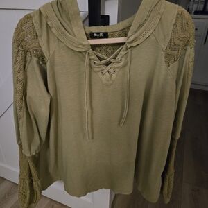 Miss Me Olive Lace-Up Women's Top